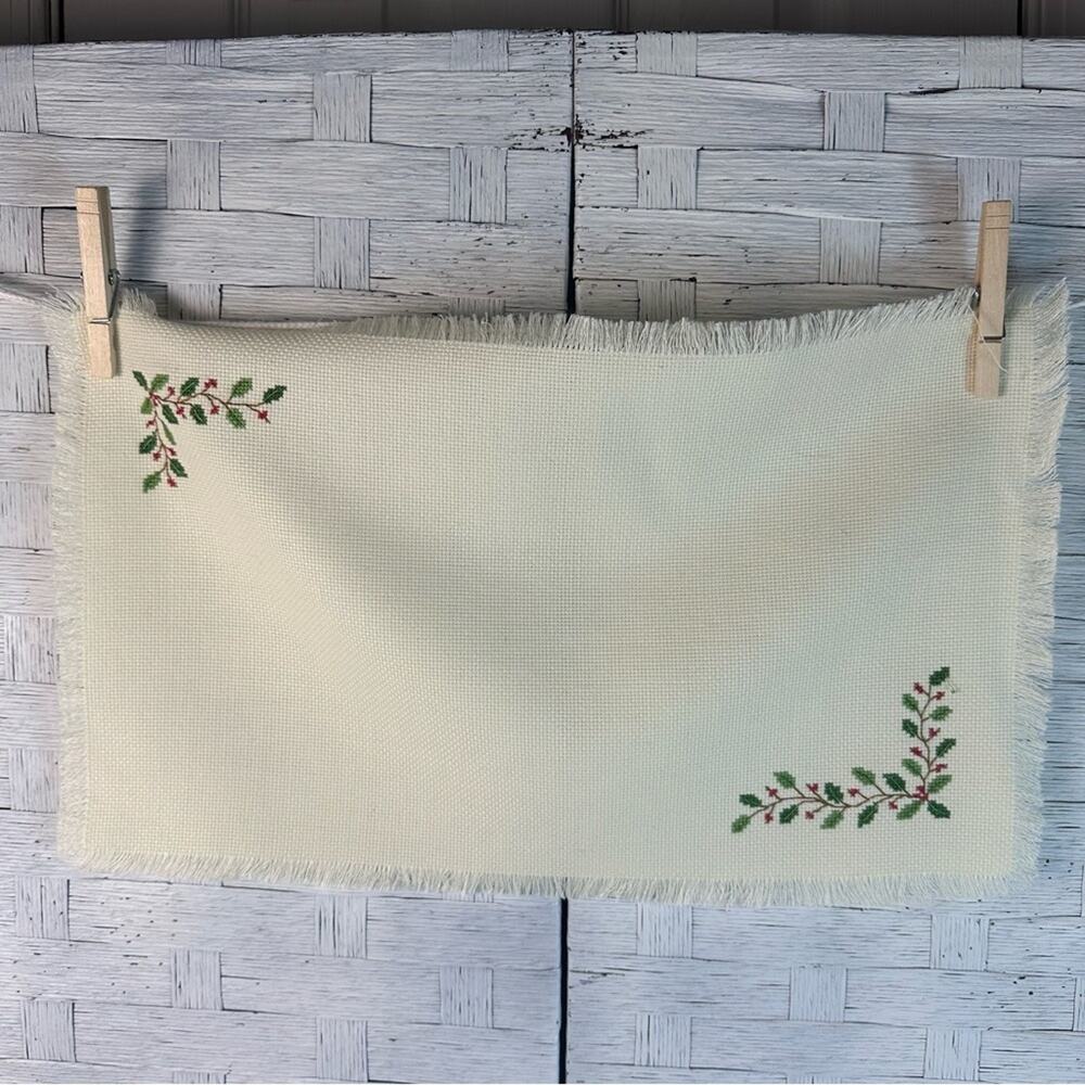 Eight hand embroidered Crosstitch holiday Christmas placements